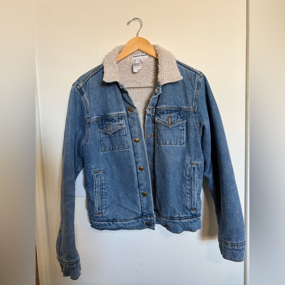 American Apparel Blue Denim Jacket with Sherpa Lining sz XS